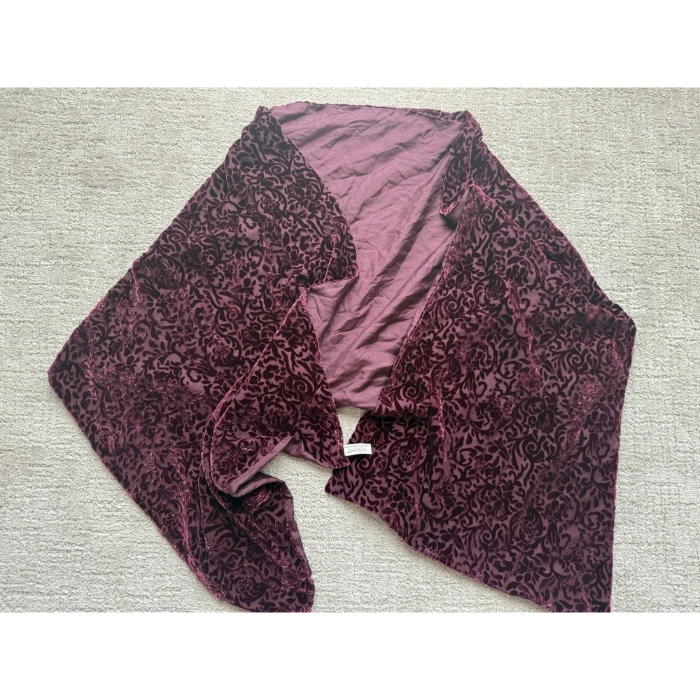 Lord & Taylor Floral Burnt Silk Velvet Shawl/Scarf Burgandy Wine Boho Winter
